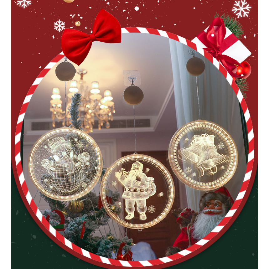 Giáng sinh LED treo đèn Giáng sinh vui vẻ Snowman ông già Noel chuông cây Giáng sinh trang trí cửa sổ