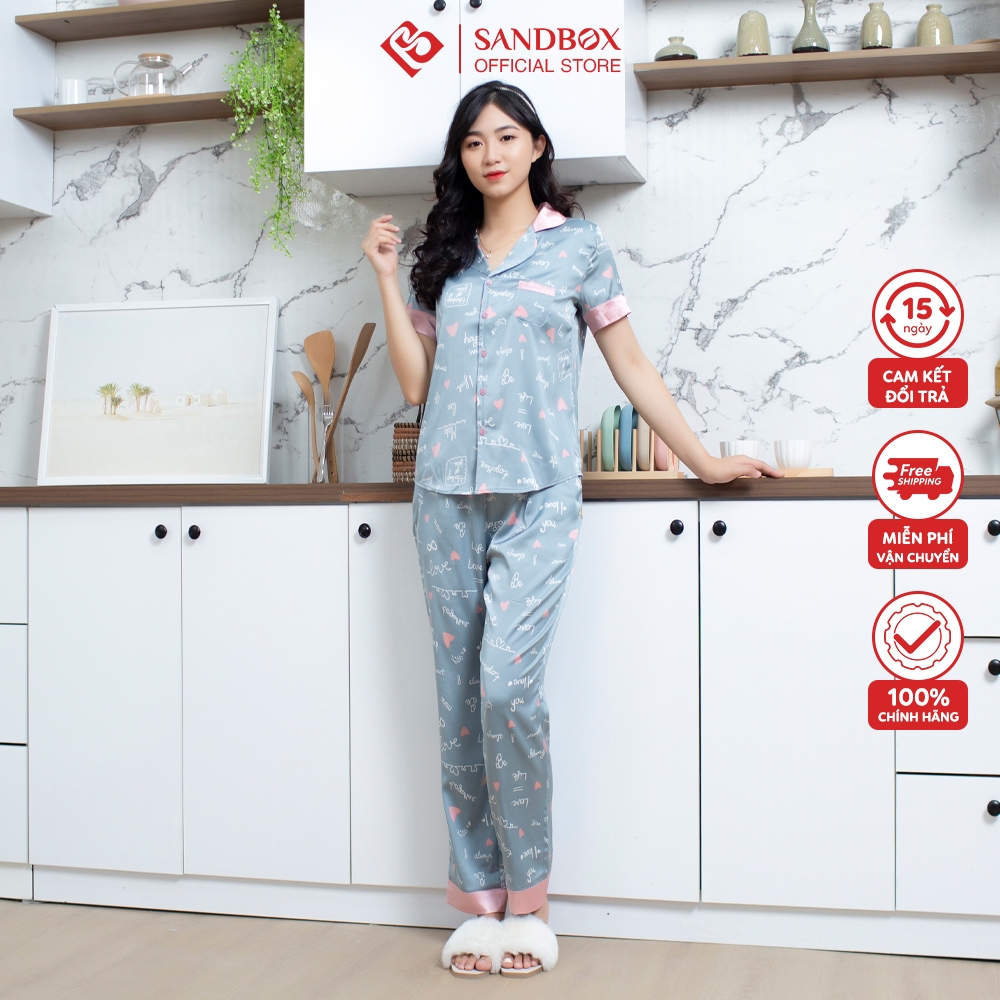 Bộ ngủ nữ, Bộ Pijama SANDBOX Quần dài tay ngắn chất Lụa Satin Nhật Cao cấp Mềm mại, nhẹ nhàng, thoáng mát BPC23001 -3