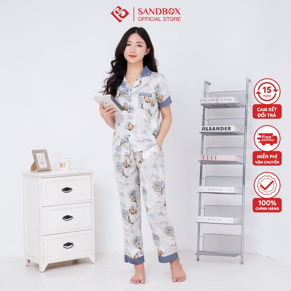 Bộ ngủ nữ, Bộ Pijama SANDBOX Quần dài tay ngắn chất Lụa Satin Nhật Cao cấp Mềm mại, nhẹ nhàng, thoáng mát BPC23001 -3