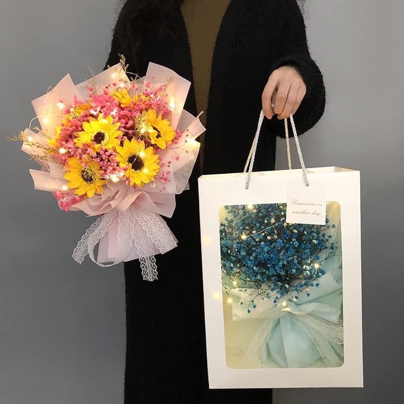 Dây đèn led đom đóm màu vàng ấm có sẵn pin 2m để giỏ hoa, hộp quà siêu xinh