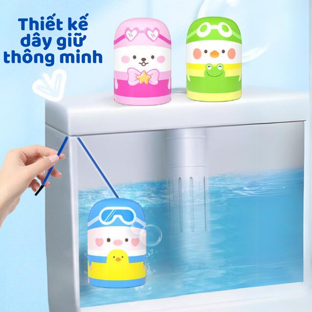 Viên thả bồn cầu diệt khuẩn, khử mùi thế hệ mới dùng trong 90 ngày, Viên tẩy bồn cầu hình thú có dây hương thơm mát