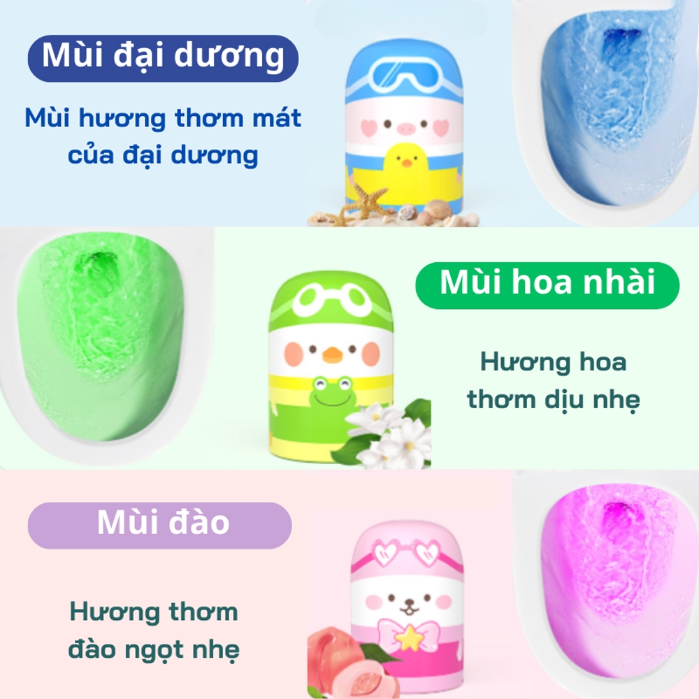 Viên thả bồn cầu diệt khuẩn, khử mùi thế hệ mới dùng trong 90 ngày, Viên tẩy bồn cầu hình thú có dây hương thơm mát