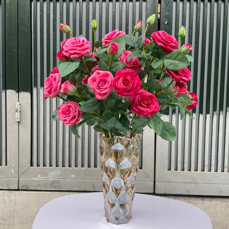 Hoa giả-Hoa hồng lụa cành 7 bông cao cấp 80cm ,trang trí decor nhà cửa