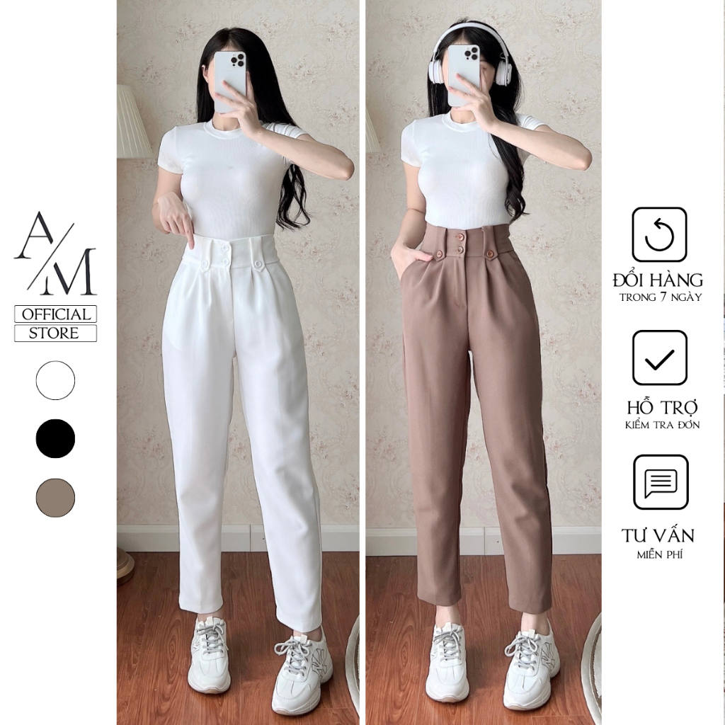 Quần baggy nữ ống đứng lưng cao khóa trước tôn dáng vải cao cấp 99 Cag Priority - M638