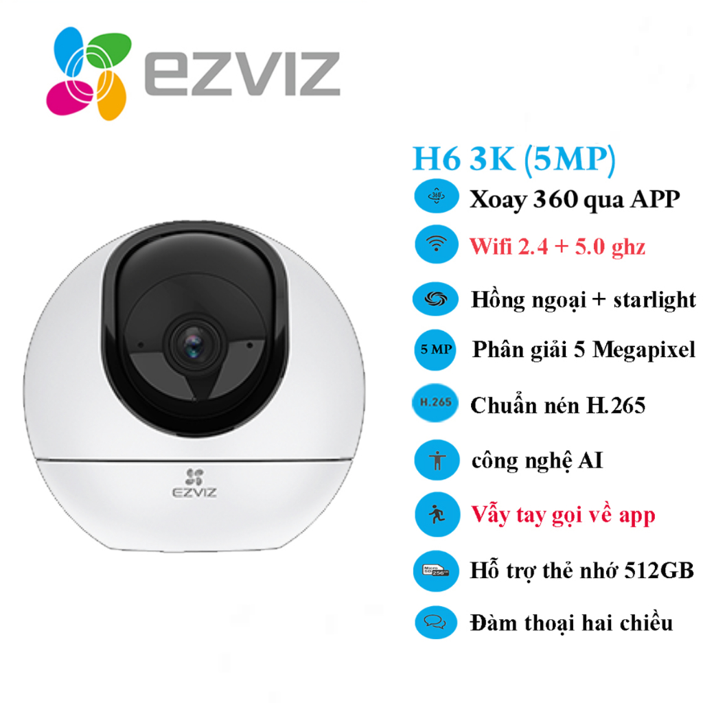 H6 5M | Camera wifi Ezviz H6 5MP 3K siêu nét chính hãng, đàm thoại 2 chiều, vẫy tay gọi điện