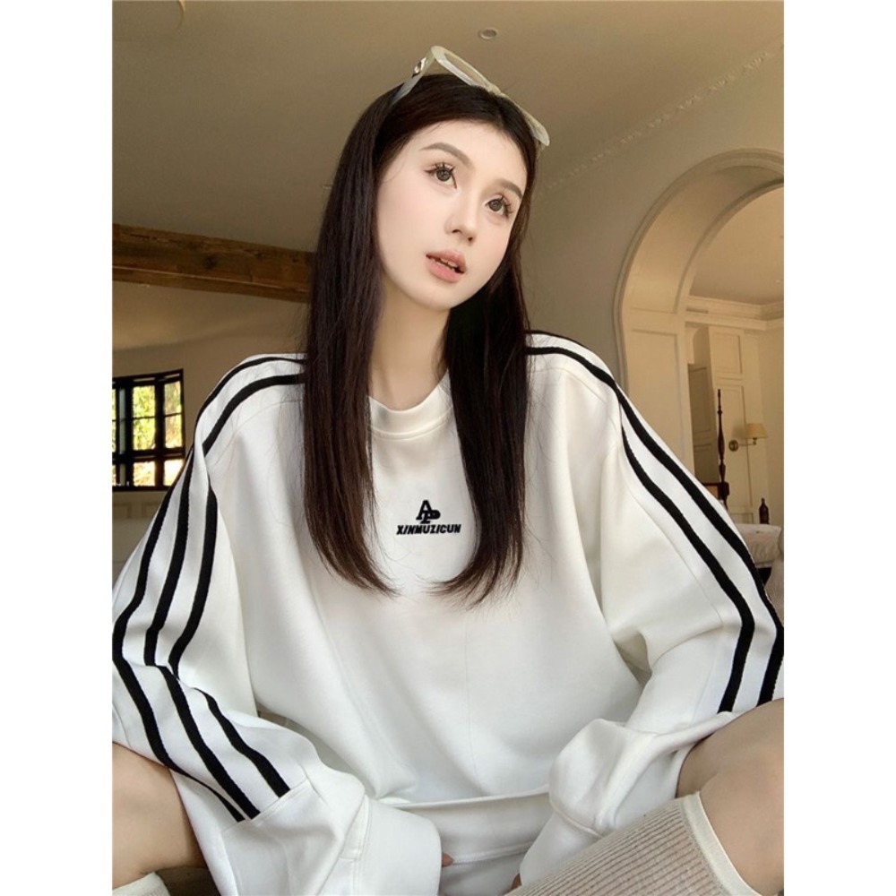 Áo sweater chất nỉ cotton mềm mịn, áo sweater unisex Nam nữ nỉ hàn dài tay phối sọc thêu chữ AP mã HA368 HMStyle