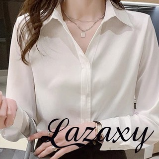 Áo sơ mi dài tay nữ lụa kiểu công sở có nẹp giấu khuy, sơ mi giấu nút lazaxy