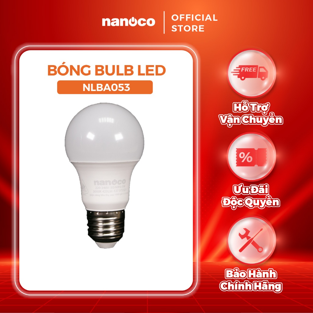 Bóng bulb LED E27 Nanoco 3W/ 5W/ 7W/ 9W - ánh sáng trắng, vàng