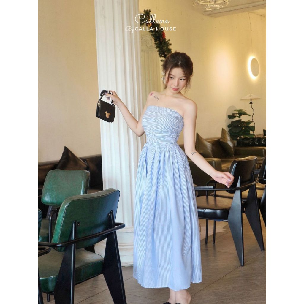 Đầm cúp ngực hoạ tiết sọc dễ thương phong cách sang chảnh