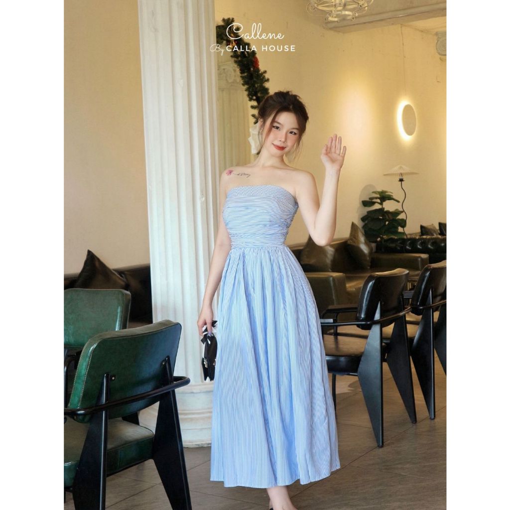 Đầm cúp ngực hoạ tiết sọc dễ thương phong cách sang chảnh