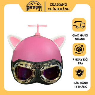 Mũ bảo hiểm nửa đầu kính phi công kèm phụ kiện tai mèo 2 màu dễ thương, mũ bảo hiểm 1/2 đầu kính phi công shop đồ phợt