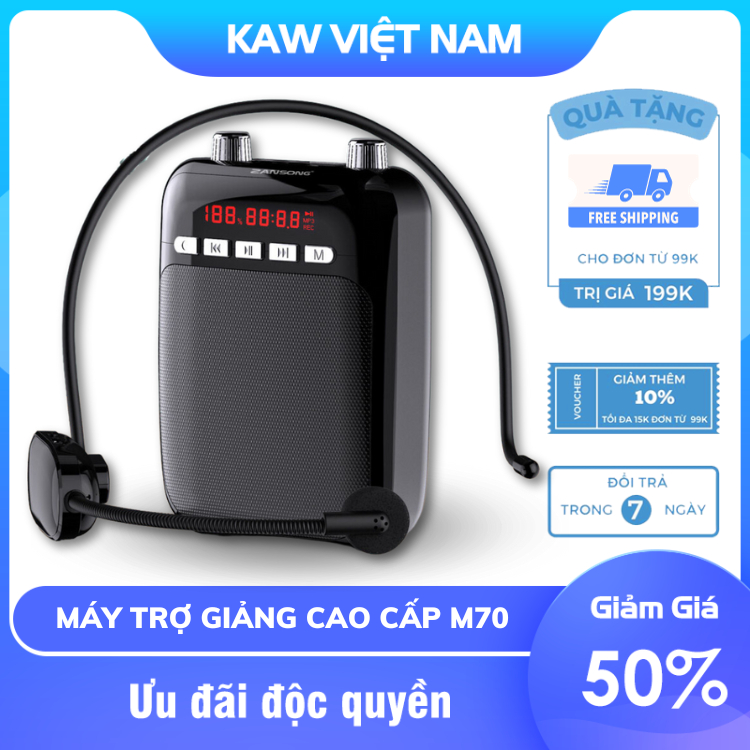Máy Trợ Giảng KAW M70, Kèm Mic Cài Đầu Không Dây, Bảo Hành 12 Tháng