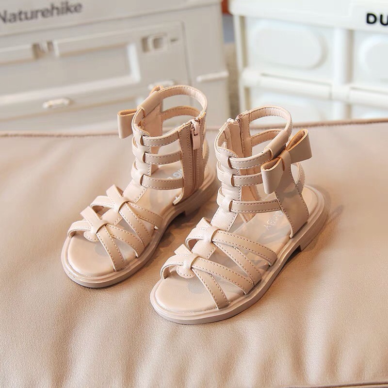 Sandal chiến binh bé gái quai đan chéo nơ ở cạnh vừa đơn giản vừa sành điệu mã v6001