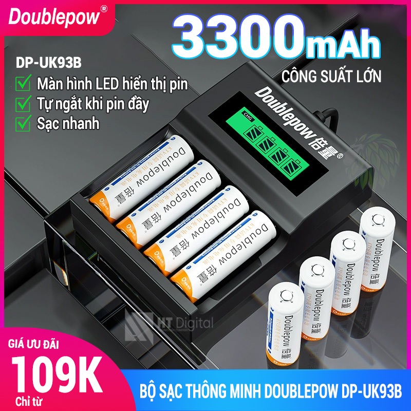 [Hot Sale] Bộ Pin Sạc AA AAA 3300mAh Doublepow UK93 Tự Ngắt - Pin Dung Lượng Cao Cho Micro Karaoke, thiết bị điện tử