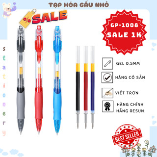  Bút gel bấm GP-1008 taphoagaunho ngòi 0.5mm mực xanh đỏ đen viết trơn mực ra đều bút bấm 