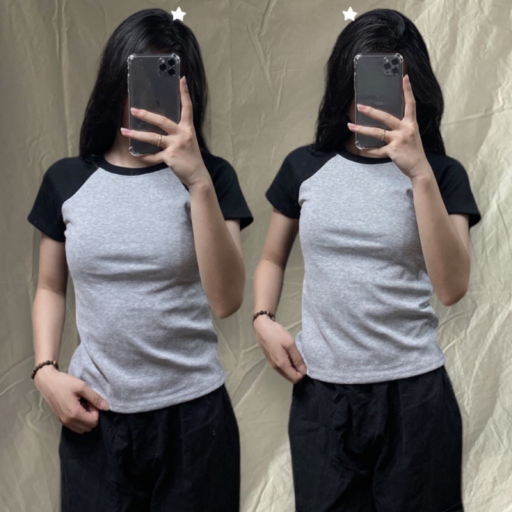 Áo Thun Nữ Baby Tee Trơn PHỐI MÀU Chất Thun Gân Co Dãn Ôm Body Cổ Tròn Tay Ngắn