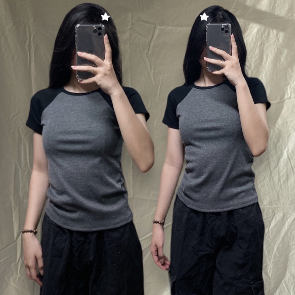 Áo Thun Nữ Baby Tee Trơn PHỐI MÀU Chất Thun Gân Co Dãn Ôm Body Cổ Tròn Tay Ngắn