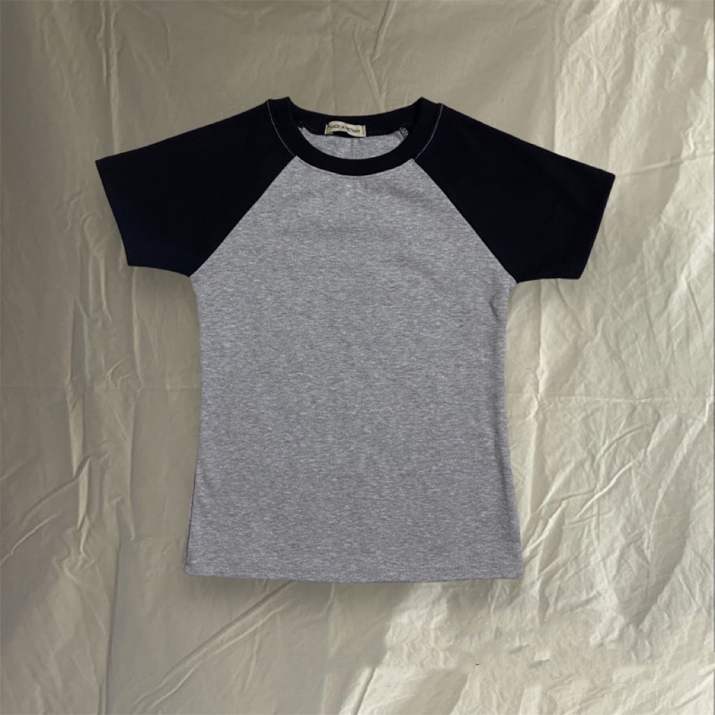 Áo Thun Nữ Baby Tee Trơn PHỐI MÀU Chất Thun Gân Co Dãn Ôm Body Cổ Tròn Tay Ngắn