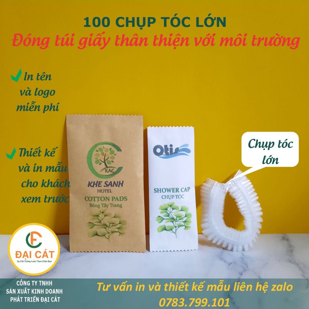 In logo miễn phí - 100 Chụp tóc loại lớn đóng túi giấy trắng/nâu dùng cho nhà nghỉ, khách sạn