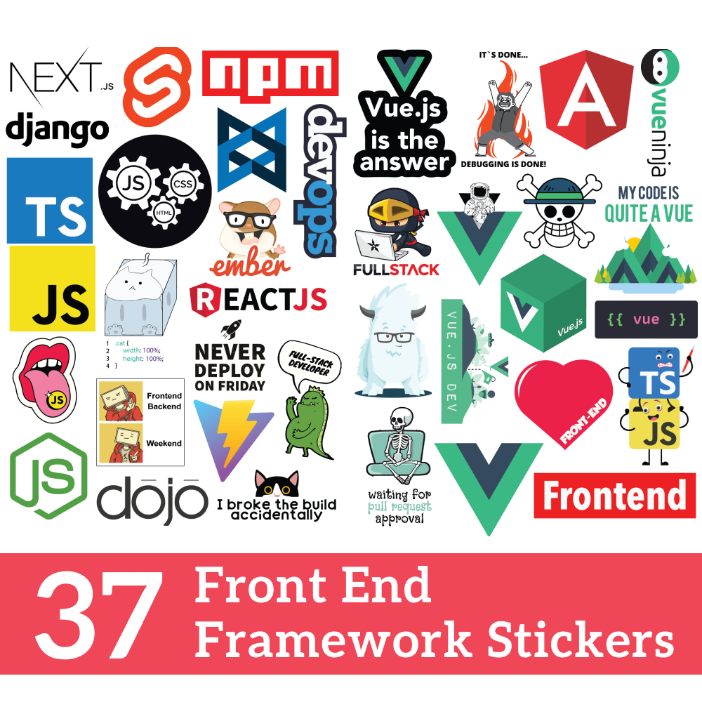 Bộ 90 Hình Dán Lập Trình Viên Front End - Vue NextJS AngularJS Javascript React Sticker