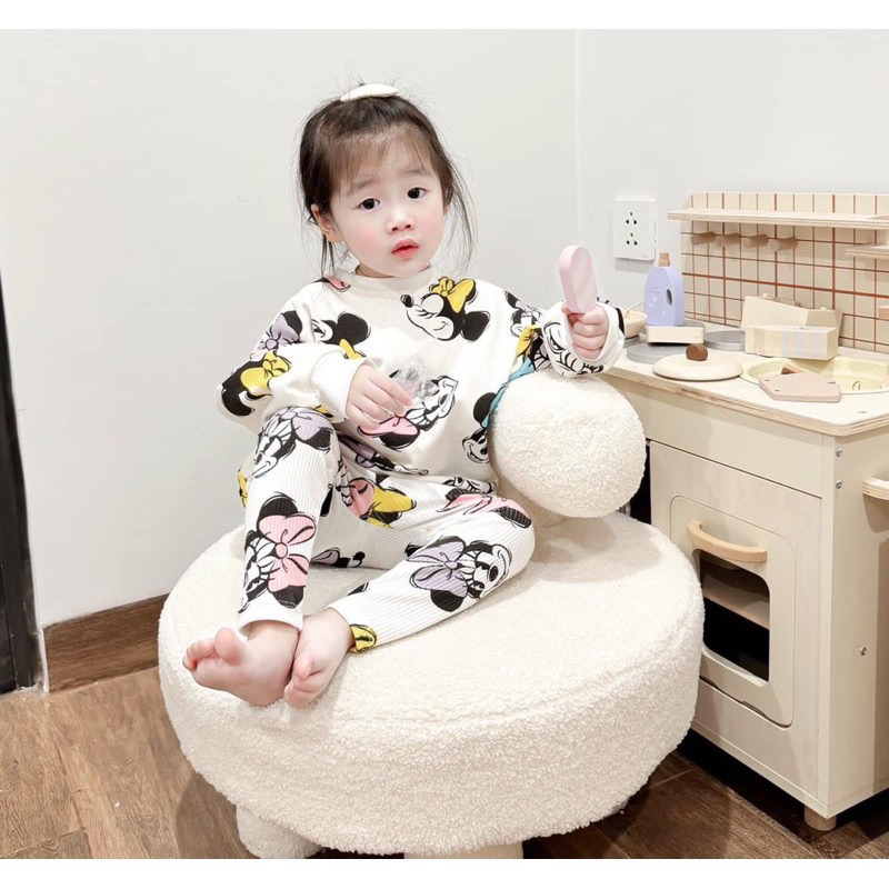 ✨MALINHKID✨BN079- Bộ nỉ CHUỘT XANH da cá mix quần legging tăm trẻ em VNXK