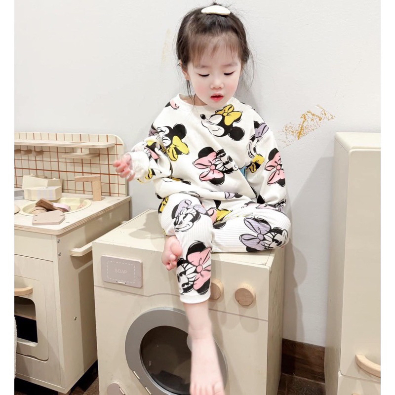 ✨MALINHKID✨BN079- Bộ nỉ CHUỘT XANH da cá mix quần legging tăm trẻ em VNXK