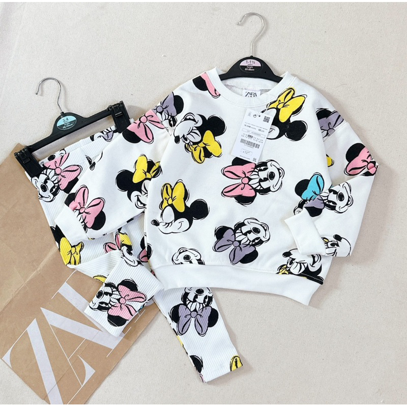 ✨MALINHKID✨BN079- Bộ nỉ CHUỘT XANH da cá mix quần legging tăm trẻ em VNXK