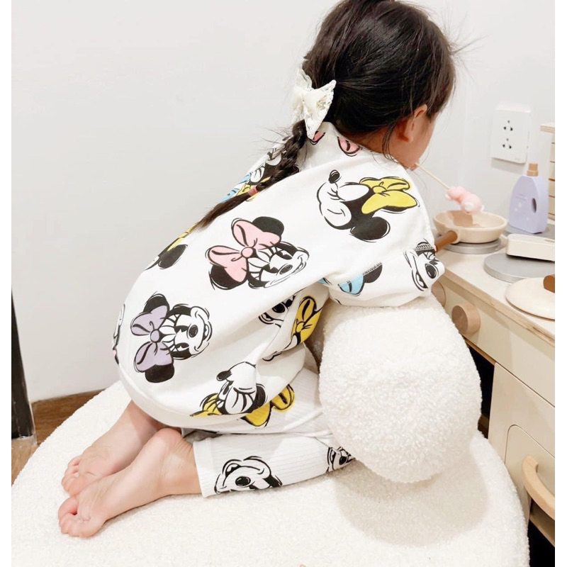 ✨MALINHKID✨BN079- Bộ nỉ CHUỘT XANH da cá mix quần legging tăm trẻ em VNXK