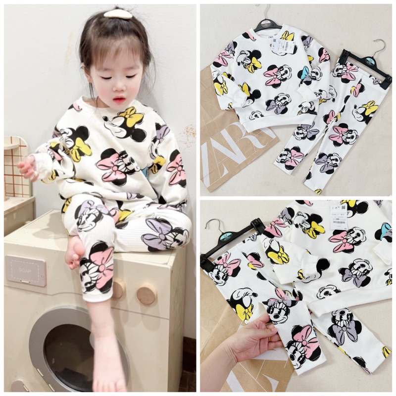 ✨MALINHKID✨BN079- Bộ nỉ CHUỘT XANH da cá mix quần legging tăm trẻ em VNXK
