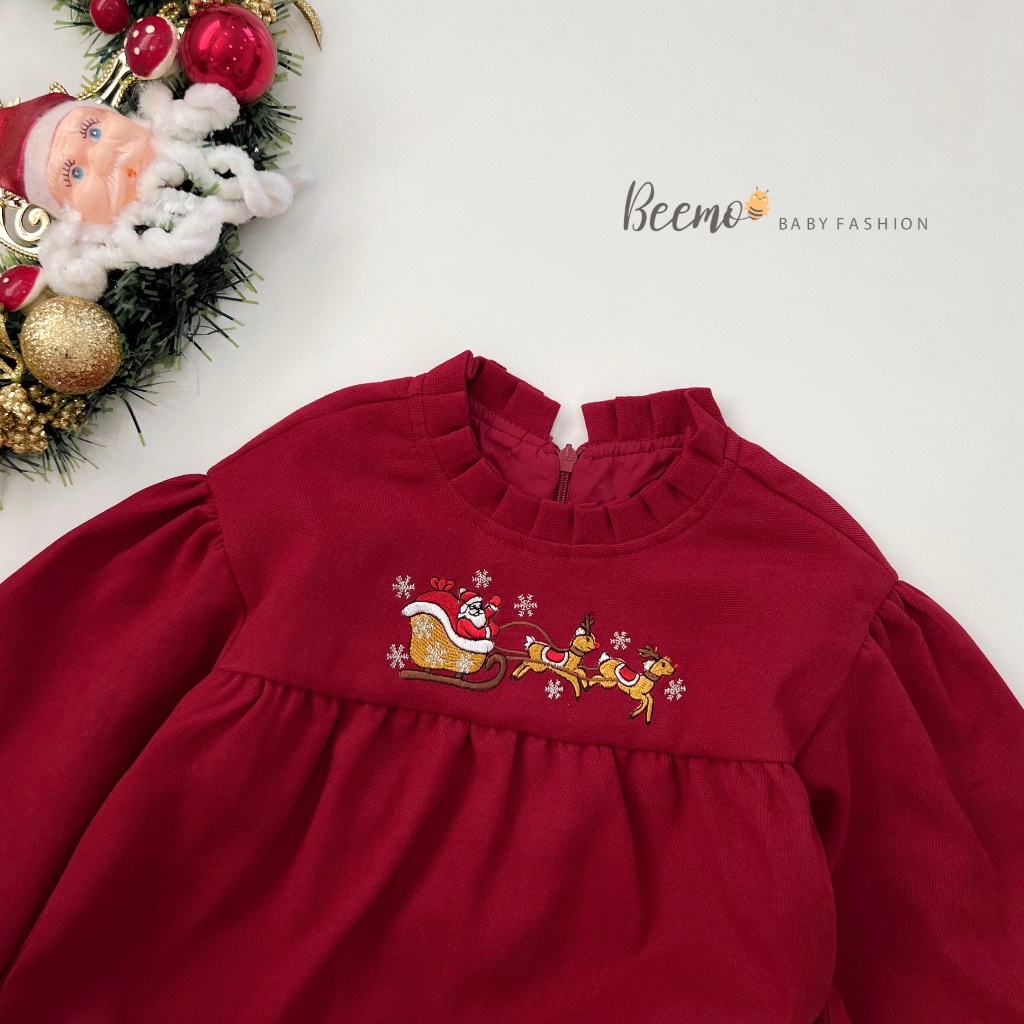 Váy Noel thêu phối tay cho bé gái Beemo,Chất liệu nhung chéo dày dặn, siêu đứng form tạo hiệu ứng bồng bềnh B406
