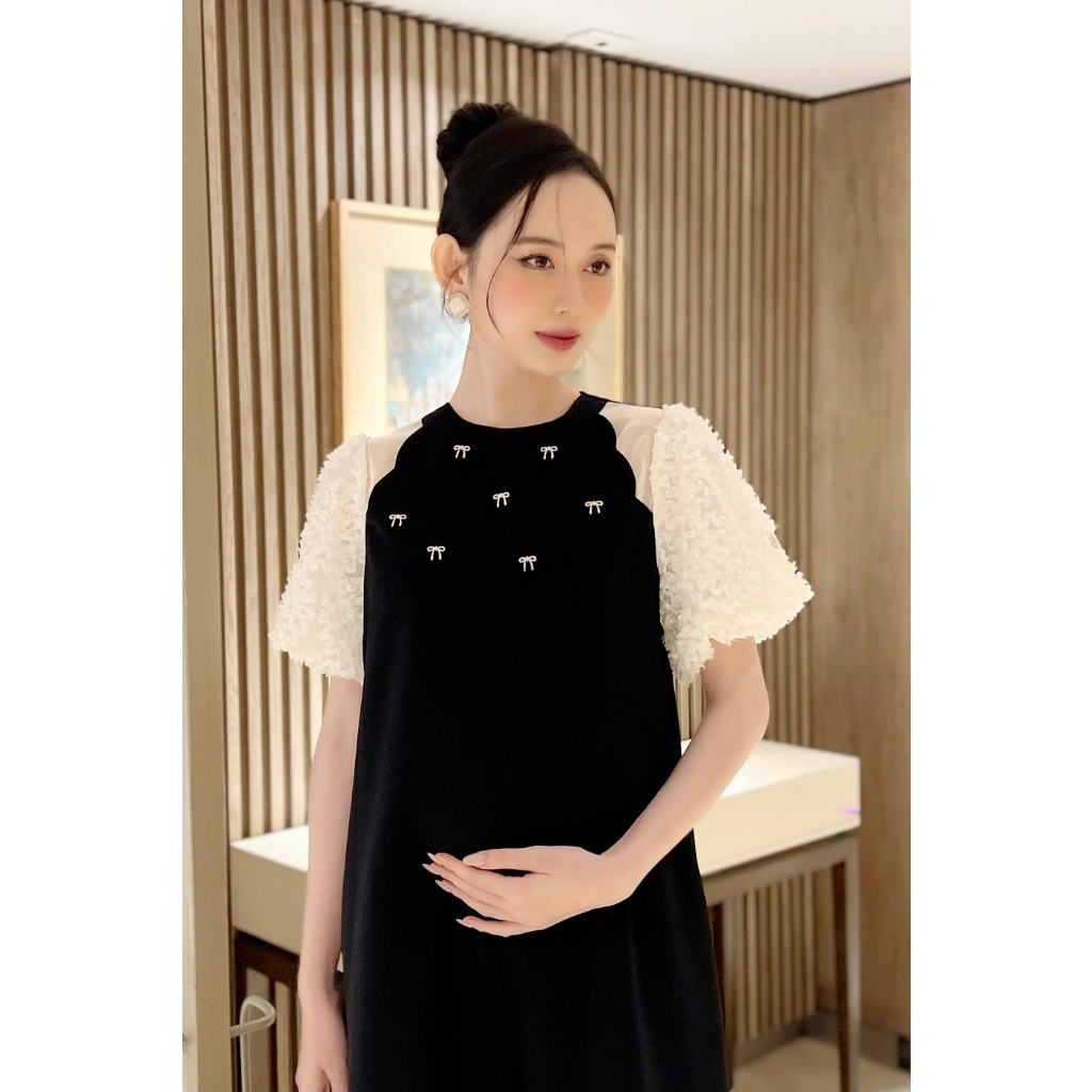 Váy bầu phối cổ tròn, đầm bầu đi dự tiệc Lyly Dress, thiết kế sang trọng by L'amme