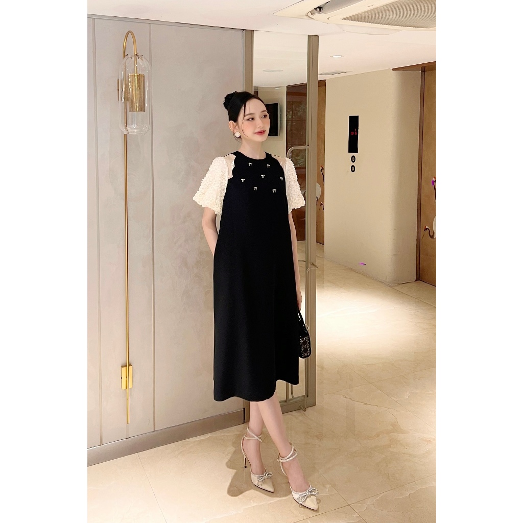 Váy bầu phối cổ tròn, đầm bầu đi dự tiệc Lyly Dress, thiết kế sang trọng by L'amme