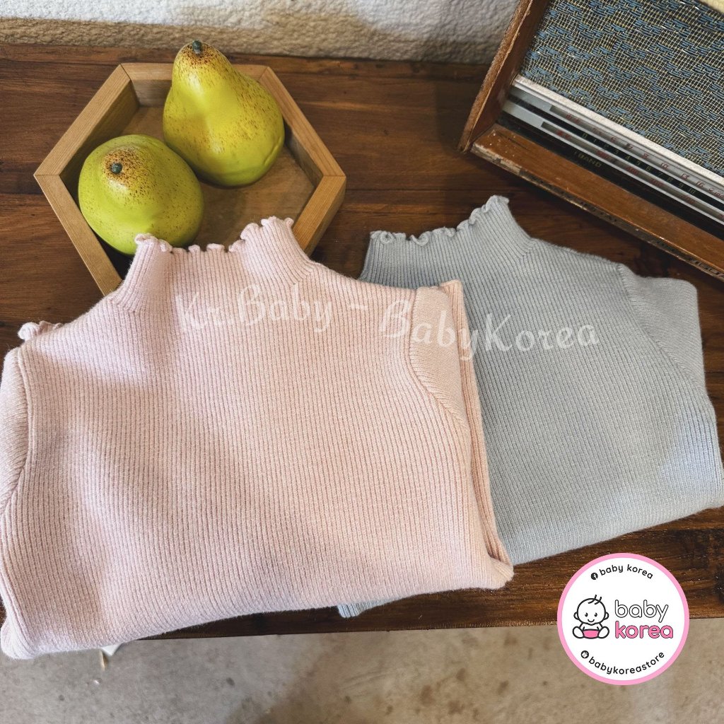 Áo giữ nhiệt, Áo len cổ bèo made in Korea vintage Hàn Quốc cho bé gái 10-20kg thời trang trẻ em BABYKOREA