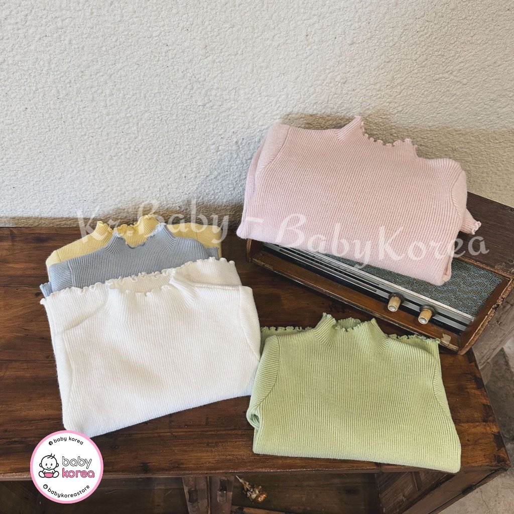 Áo giữ nhiệt, Áo len cổ bèo made in Korea vintage Hàn Quốc cho bé gái 10-20kg thời trang trẻ em BABYKOREA