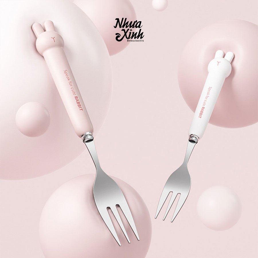 Bộ đũa thìa dĩa ăn cute kèm hộp đựng thỏ BUNNY | thép không gỉ 304 siêu bền | NX49