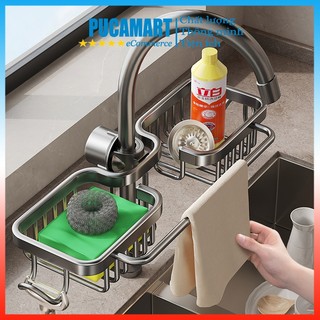Kệ đựng đồ rửa chén treo vòi chất liệu nhôm cao cấp không cần khoan đục