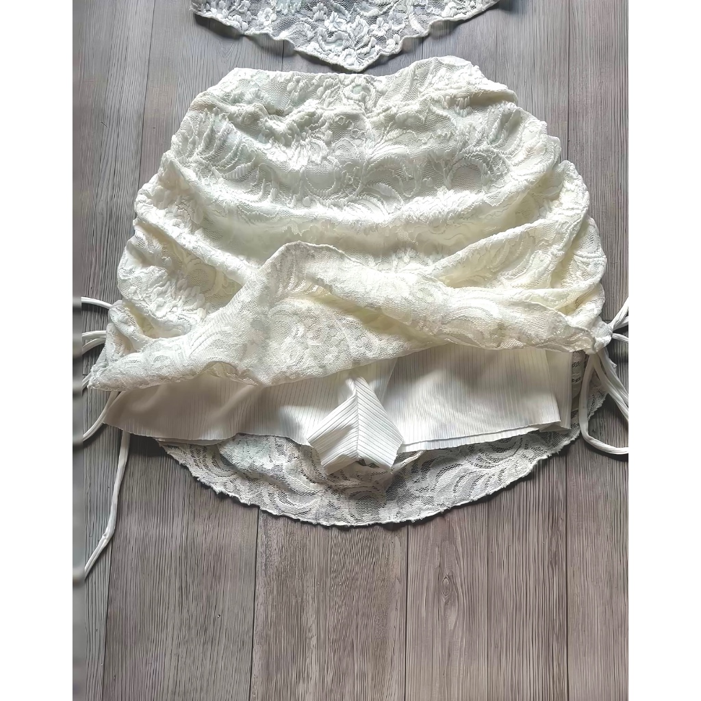 Set Áo Yếm Cột Nơ Cổ Kèm Chân Váy Ôm Ngắn Rút Dây Hông Sexy Tôn Dáng Chất Ren Thun Có Lót - ĐIỆU Boutique