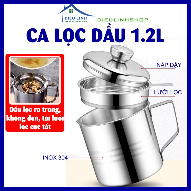 Ca Lọc Dầu Ăn Bằng Inox Cao Cấp, Bình lọc dầu ăn, Có Gía Lọc, inox 304 sáng bóng, cực đẹp dieulinhshop