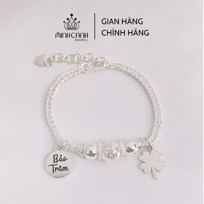 Lắc Bạc Trẻ Em Khắc Tên Mix Charm Cỏ 4 Lá - Minh Canh Jewelry
