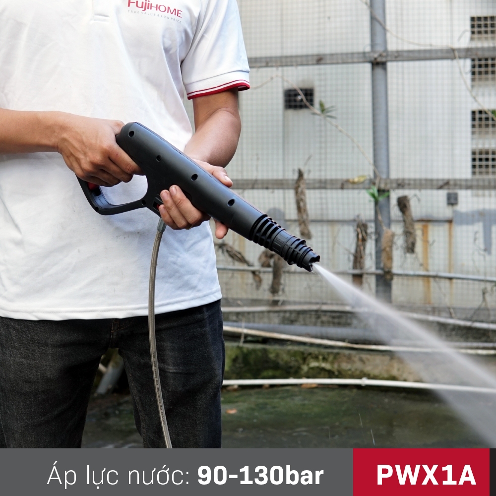 Máy rửa xe phun áp lực cao mô tơ cảm ứng từ Fujihome PWX1A nhập khẩu tặng kèm phụ kiện