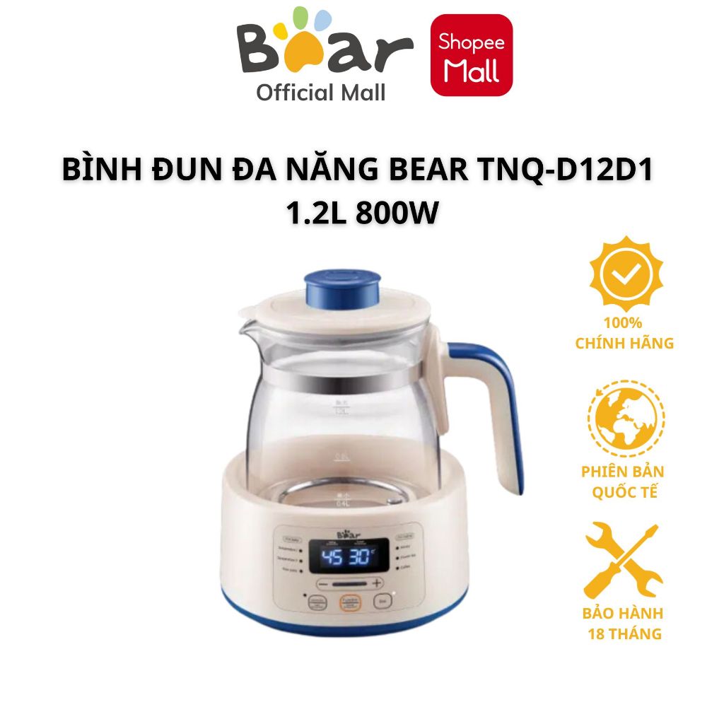 Máy Đun Nước Đa Năng Bear D12D1 Hâm Sữa Đun Nước Tiệt Trùng 1.2L 800W