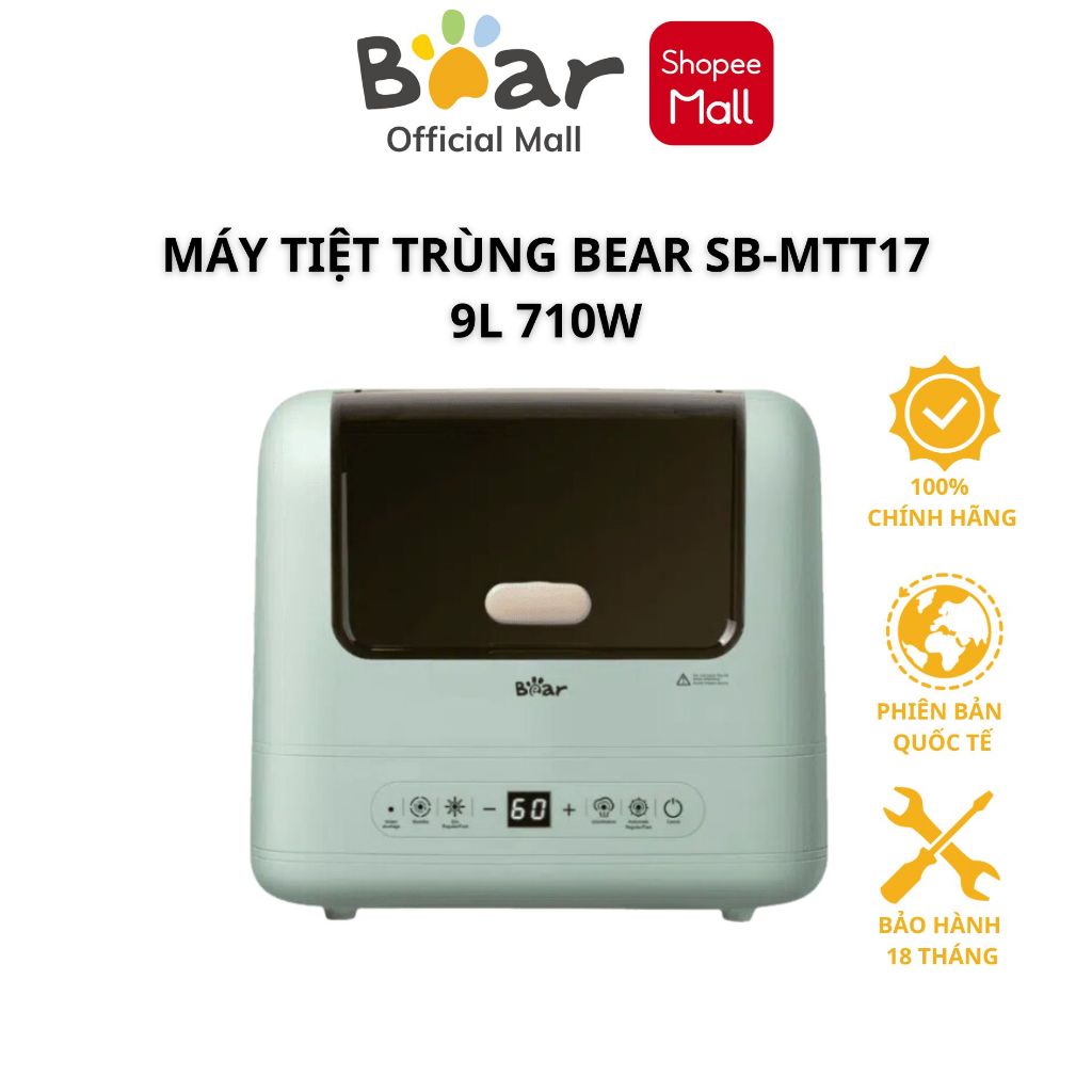 Máy tiệt trùng 9L Bear SB-MTT17, Tự động Sấy Khô Khử Trùng Đa Dụng Cụ, Lưu trữ lên đến 48H, Hàng Chính Hãng, BH 18 Tháng