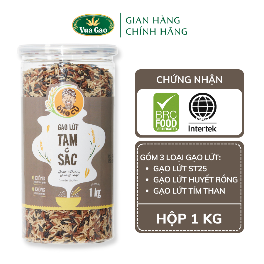 Gạo Lứt Tam Sắc - Thương Hiệu Ông Cụ - Hũ 1kg