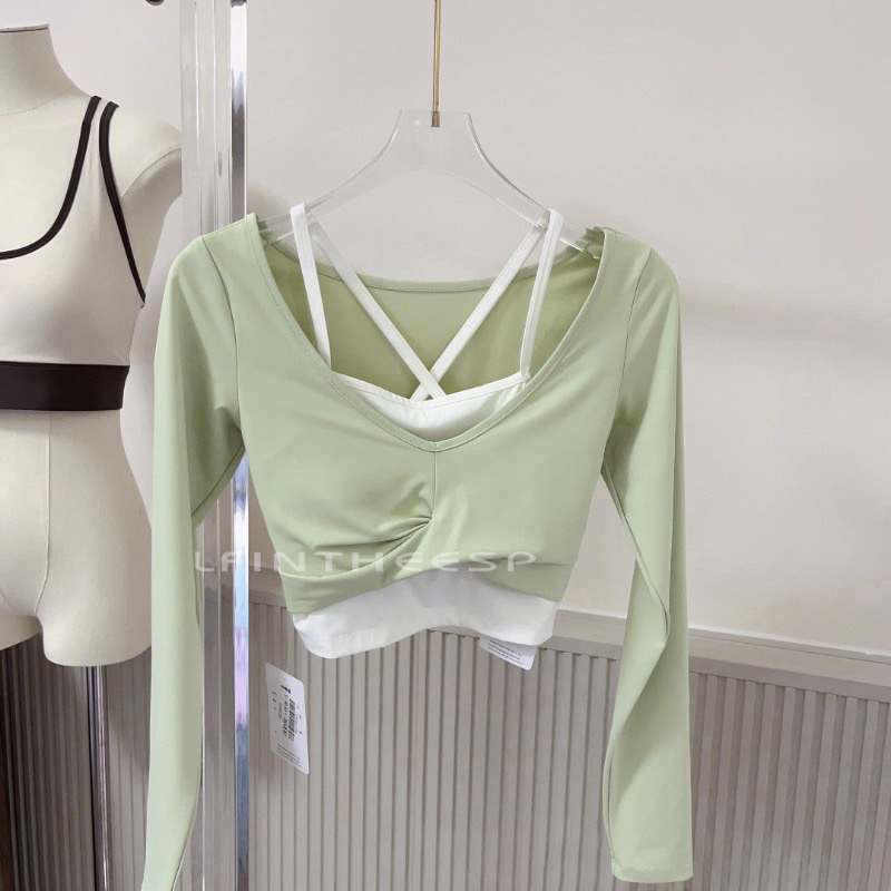 Áo lulu tay dài 2 lớp dây đôi hàng QC tập gym yoga