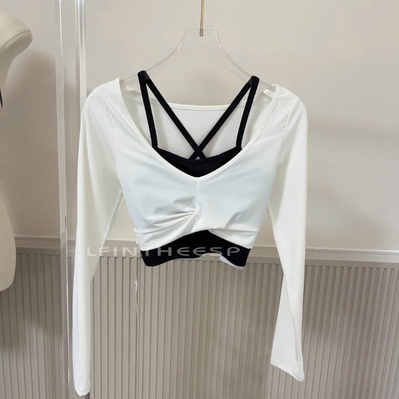 Áo lulu tay dài 2 lớp dây đôi hàng QC tập gym yoga