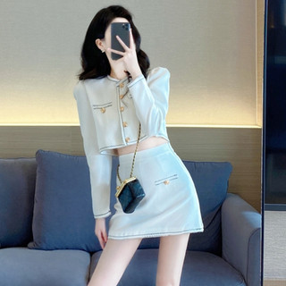 Set dạ tweed - khoác dạ tweed kèm chân váy chữ A phong cách ulzzang Hàn Quốc