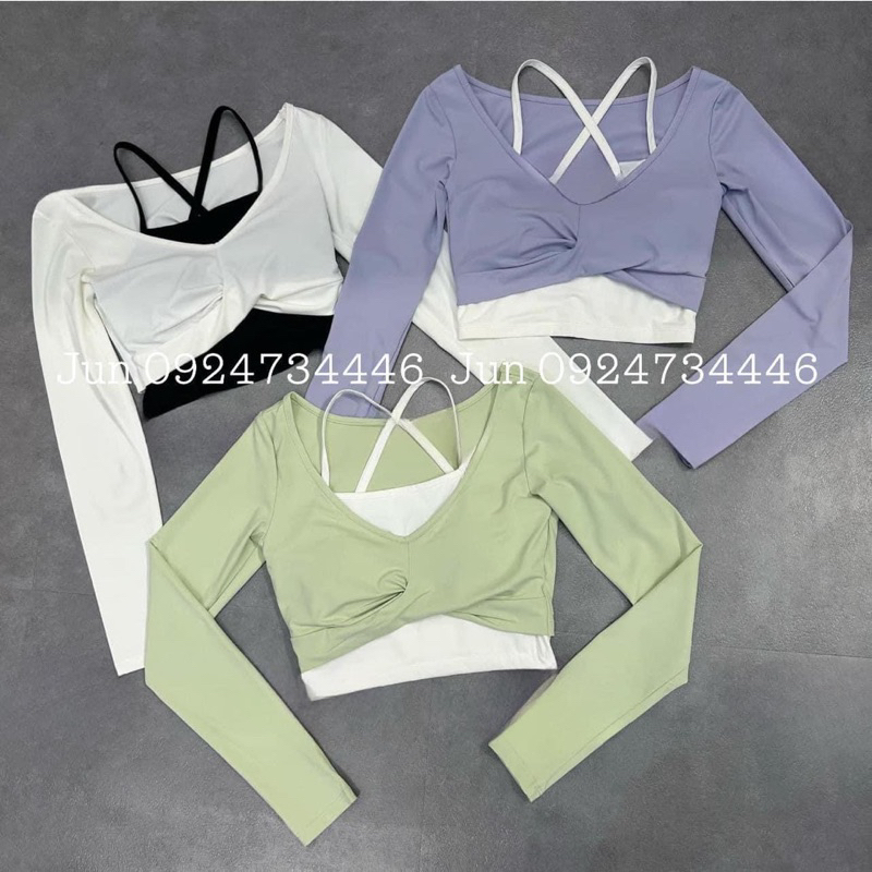 Áo lulu tay dài 2 lớp dây đôi hàng QC tập gym yoga