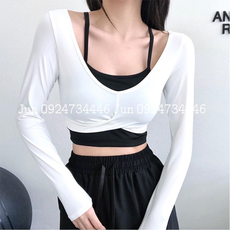 Áo lulu tay dài 2 lớp dây đôi hàng QC tập gym yoga