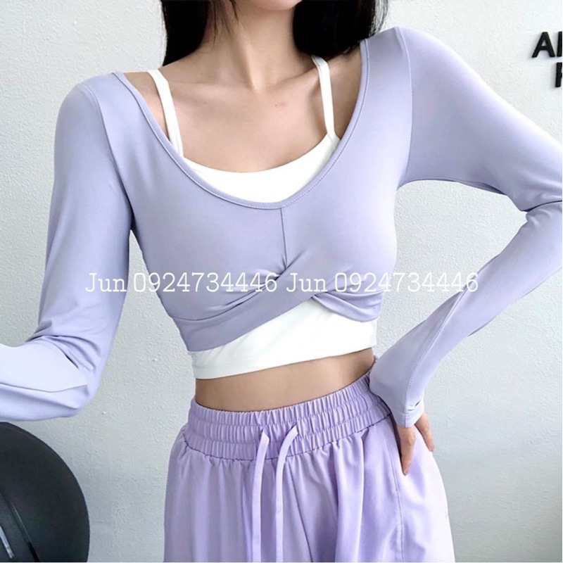 Áo lulu tay dài 2 lớp dây đôi hàng QC tập gym yoga