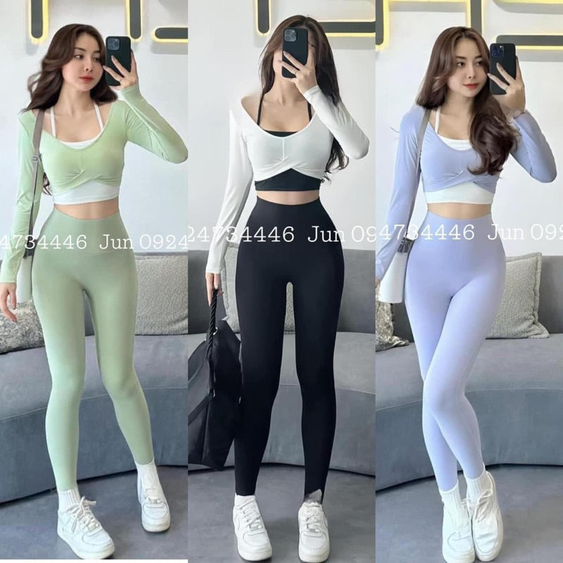 Áo lulu tay dài 2 lớp dây đôi hàng QC tập gym yoga